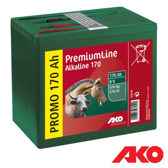 AKO PremiumLine Alkaline 350528 alkáli szárazelem, 9 V / 170 Ah (villanypásztor)