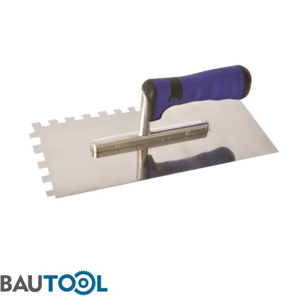 Bautool 0812012/12 fogzott glettvas 12x12 mm - 280x130 mm (inox, 2K gumírozott nyél)