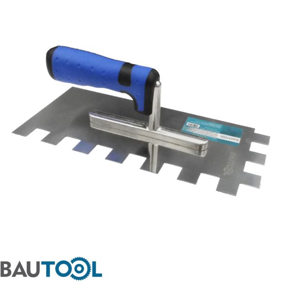 Bautool 0812012/15 fogzott glettvas 15x15 mm - 280x130 mm (inox, 2K gumírozott nyél)