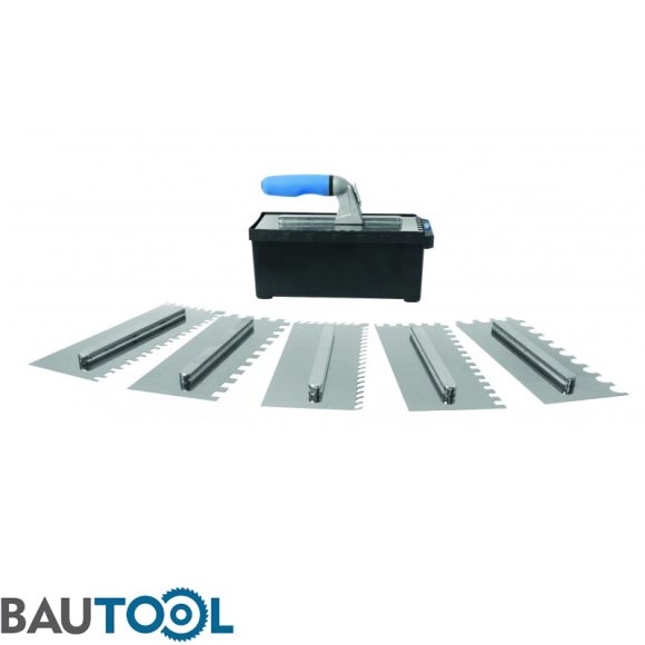 Bautool fogazott glettelő készlet 280x130 mm - 8 részes (inox, 2K gumírozott nyél)