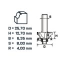 Berger 031402-0475 kettős rádiusz profilmaró vezetőcsapággyal, keményfém lapkás, S8 - D25,7×H12,7 /R3,17 mm