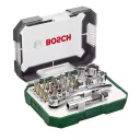 BOSCH 2607017392 bithegy készlet racsnis hajtószárral és sarokcsavarozó adapterrel 1/4" (27 részes)