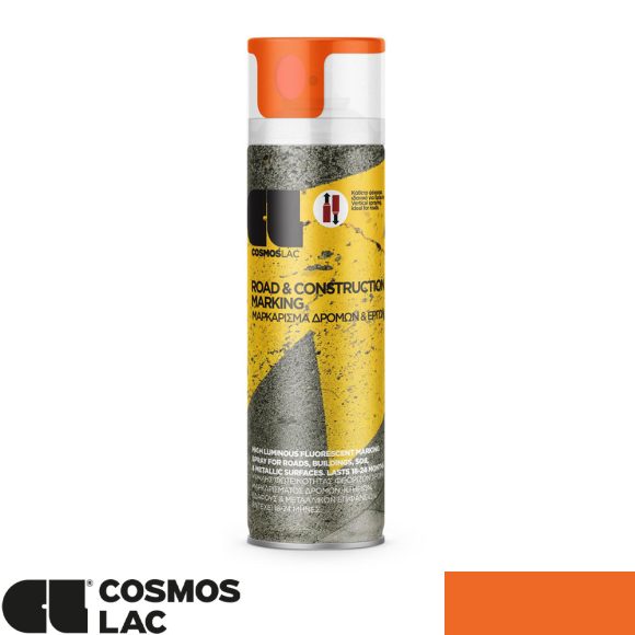 COSMOS LAC Road-Construction útburkolati és építési jelölőfesték spray, 591 fluor narancssárga - 500 ml