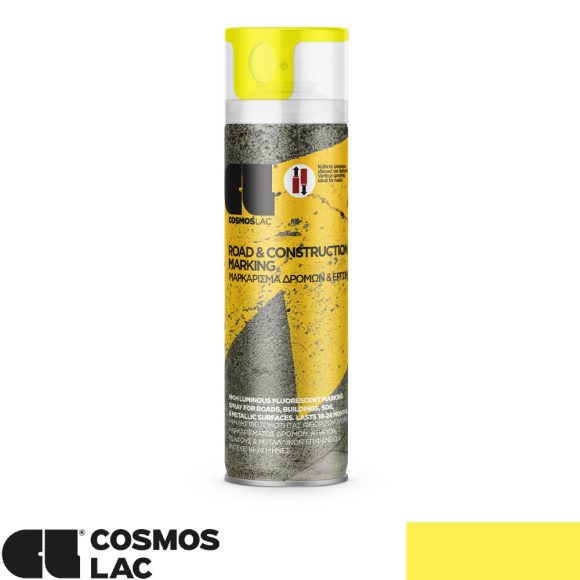 COSMOS LAC Road-Construction útburkolati és építési jelölőfesték spray, 594 fluor sárga - 500 ml