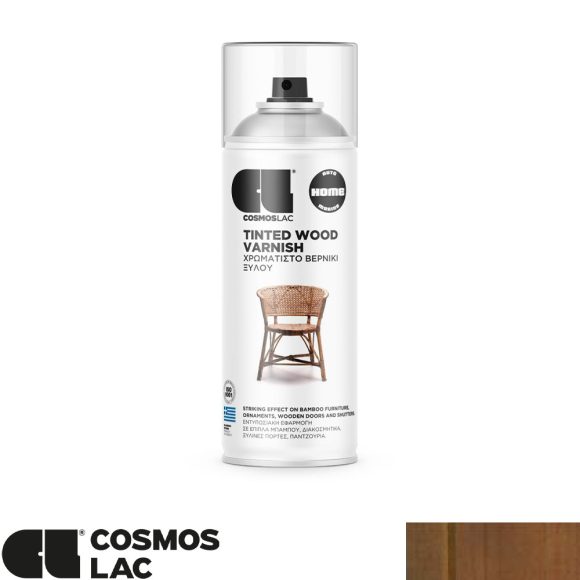 COSMOS LAC Tinted Wood Varnish félig áttetsző színezett faipari lakk spray, N601 mahagóni - 400 ml