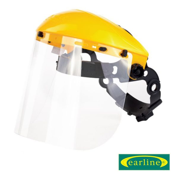 Earline 60700-P homlokpánt polikarbonát arcvédővel, racsnis felhajtható kivitel (sárga-fekete)