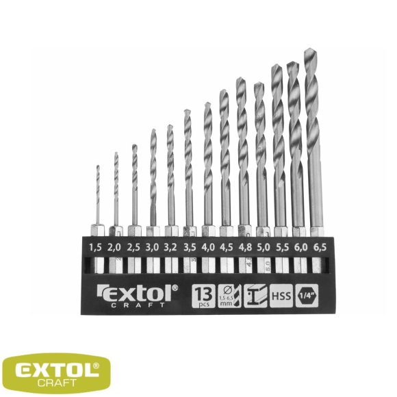 Extol Craft 11140 HSS fémcsigafúró készlet 1/4" bit, 13 részes (1,5-6,5 mm)