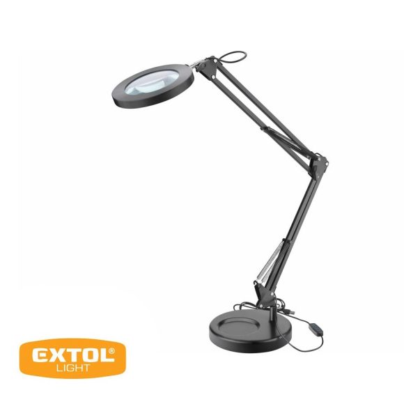 Extol Light 43160 asztali LED lámpa nagyítóval, USB kábellel, 7 W, 2400 lm, x5 nagyítás, fekete