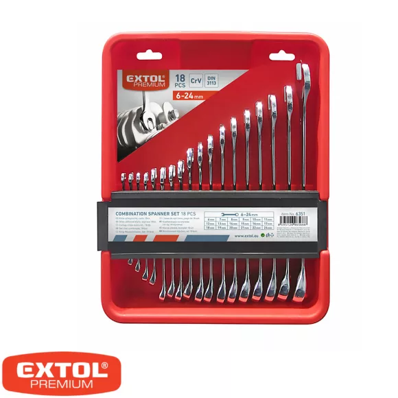 Extol Premium 6351 csillag-villás kulcs készlet 6-24 mm, CrV - 18 db (műanyag kazettában)