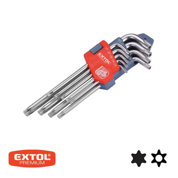 Extol Premium 6601 hosszított torx-lyukas torx kulcs készlet T10-T50, CrV - 9 db