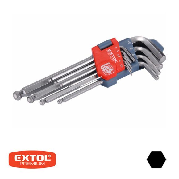 Extol Premium 6609 hosszított imbuszkulcs készlet gömbvéggel 1,5-10 mm, CrV - 9 db