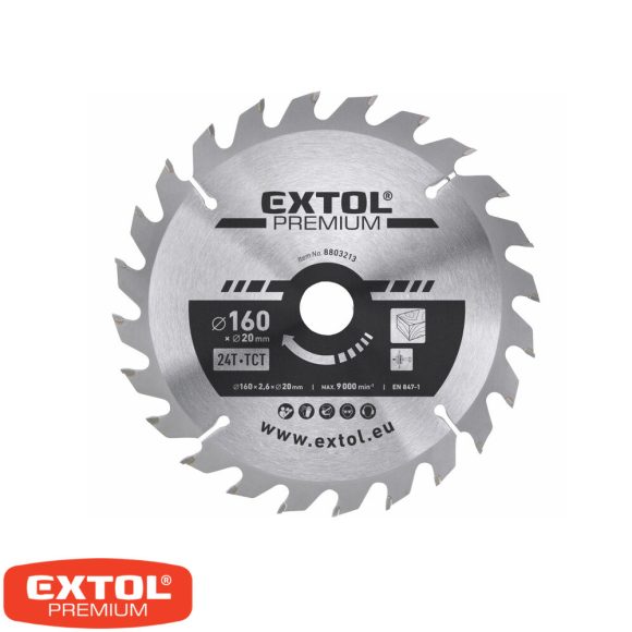 Extol Premium 8803213 körfűrészlap, keményfémlapkás (fához), Ø 160x20 mm - 24T (2.8/2 mm vtg)