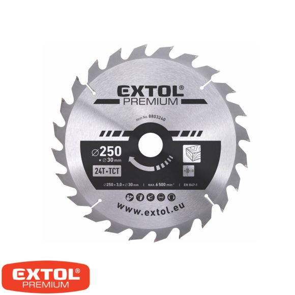 Extol Premium 8803240 körfűrészlap, keményfémlapkás (fához), Ø 250x30 mm - 24T (3.2/2.2 mm vtg)