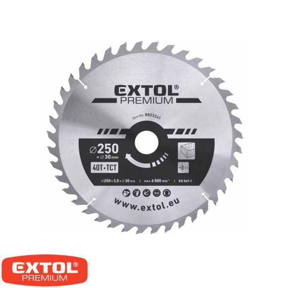 Extol Premium 8803241 körfűrészlap, keményfémlapkás (fához), Ø 250x30 mm - 40T (3.2/2.2 mm vtg)