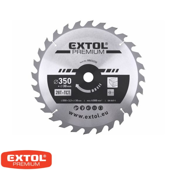 Extol Premium 8803250 körfűrészlap, keményfémlapkás (fához), Ø 350x30 mm - 28T (3.5/2.5 mm vtg)