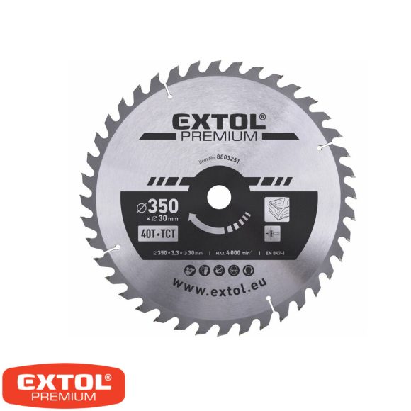 Extol Premium 8803251 körfűrészlap, keményfémlapkás (fához), Ø 350x30 mm - 40T (3.5/2.5 mm vtg)