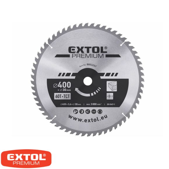 Extol Premium 8803257 körfűrészlap, keményfémlapkás (fához), Ø 400x30 mm - 60T (3.8/2.8 mm vtg)