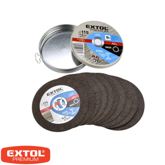 Extol Premium 8808101 vágókorong szett, acél-inox, fémdobozban (10 darab) - 115x1,0 x22,2 mm