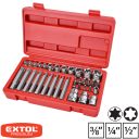 Extol Premium 8818211 Torx, E-Torx dugókulcs készlet, CrV acél, 1/4"-3/8"-1/2"  (35 részes)