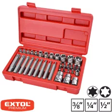   Extol Premium 8818211 Torx, E-Torx dugókulcs készlet, CrV acél, 1/4"-3/8"-1/2"  (35 részes)