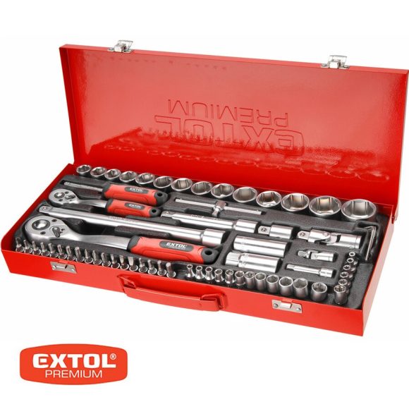 Extol Premium 8818370 dugókulcs készlet bitekkel (CrV), 1/4"-1/2", 65 db-os