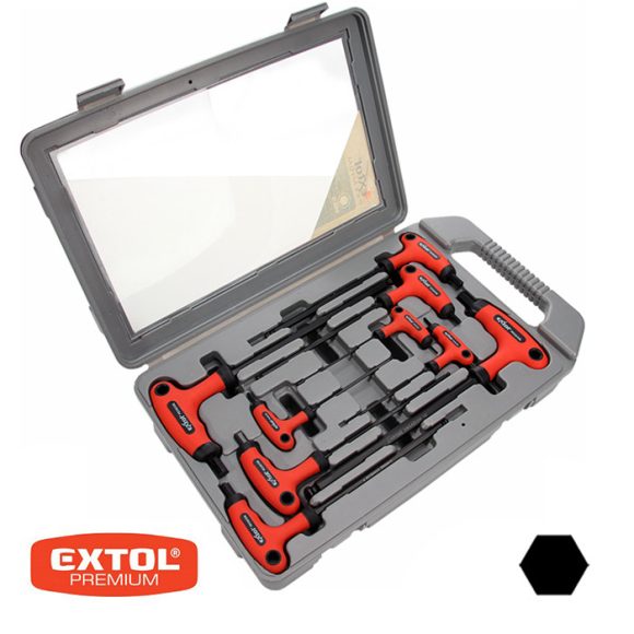 Extol Premium 8819301 imbuszkulcs készlet gumírozott T-nyéllel 2-10 mm, gömbvégű, CrV - 9 db