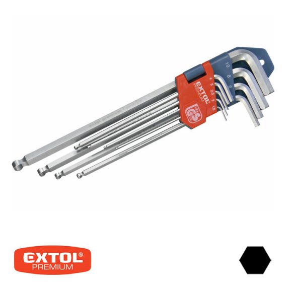 Extol Premium 8819312 extra hosszú imbuszkulcs készlet gömbvéggel 1,5-10 mm, CrV - 9 db