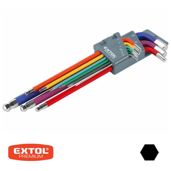 Extol Premium 8819315 extra hosszú színes imbuszkulcs készlet gömbvéggel 1,5-10 mm, CrV - 9 db