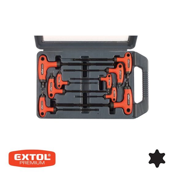 Extol Premium 8819401 torx kulcs készlet gumírozott T-nyéllel T10-T45, CrV - 9 db