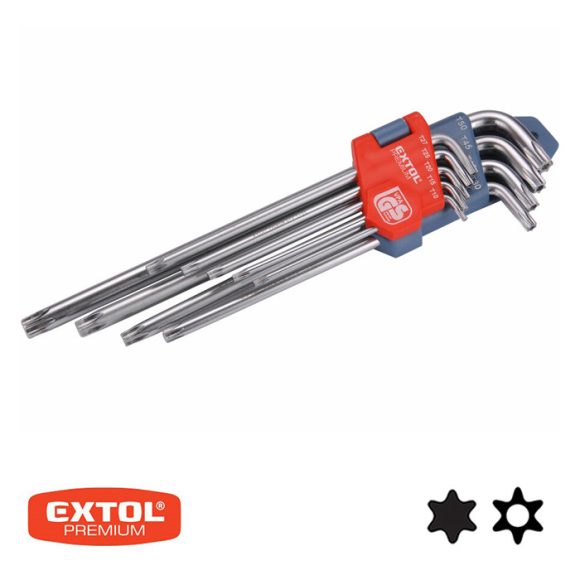 Extol Premium 8819412 Extra hosszú torx-lyukas torx kulcs készlet T10-T50, CrV - 9 db