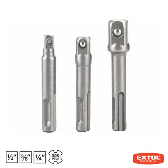 Extol Premium 8819695 dugókulcs adapter készlet (SDS-PLUS), 1/4"-3/8"-1/2", 3 db-os