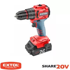   Extol Premium 8891808 akkus ütvefúró-csavarozó, Share20V - 2 sebesség, max 50 Nm (1x2Ah akku, koffer)