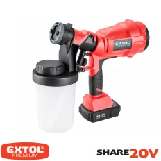   Extol Premium 8891862 akkus festékszóró pisztoly Share20V - 1x2Ah Li-Ion akku, töltő