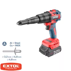   Extol Premium 8891868 akkus popszegecshúzó gép, Share20V - 2,4-4,8 mm (1x2Ah akku)