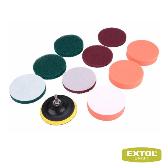 Extol Craft 904002 tisztító-csiszoló-polírozó készlet fúrógéphez, 1/4" bit, Ø 100 mm, 10 darabos