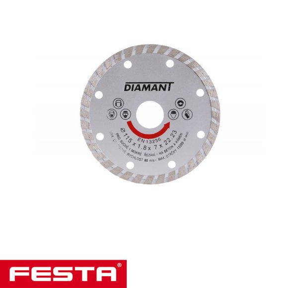 Festa 21135 turbo gyémánttárcsa (építőanyag), Ø 115x1.8x22.2 mm