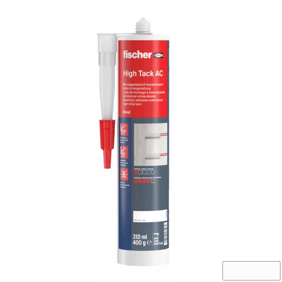 fischer 53128 High Tack AC erős tapadású akril szerelőragasztó, fehér 310 ml