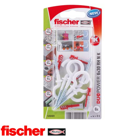 fischer DuoPower 6x30 RH N K körkampóval, fehér (6 darab)