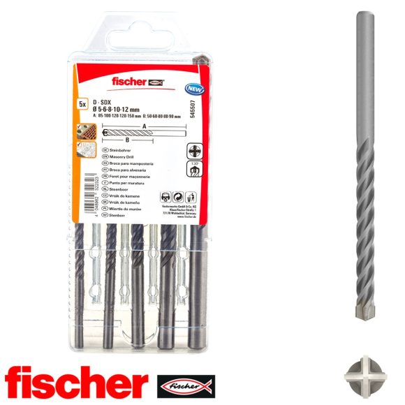 fischer D-SDX Set 5-12mm négyélű kőzetfúró készlet 5 darab (hengeres szár)