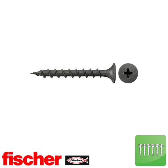 fischer FSN-TPRM 3,5x35 F tárazott gipszkarton csavar famenettel (trombitafejű, foszfátozottzott, PH)