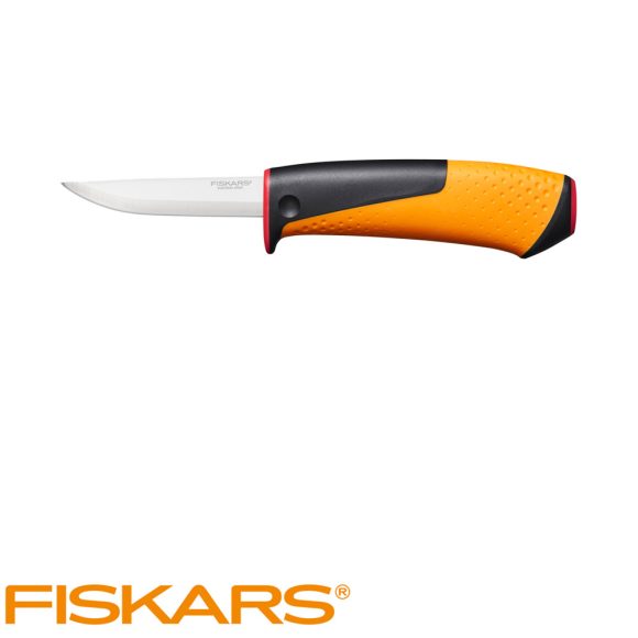 Fiskars 1023620 kés kifinomult famunkákhoz tokba épített élezővel - 21 cm (8 cm pengehossz)