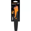 Fiskars 1023620 kés kifinomult famunkákhoz tokba épített élezővel - 21 cm (8 cm pengehossz)
