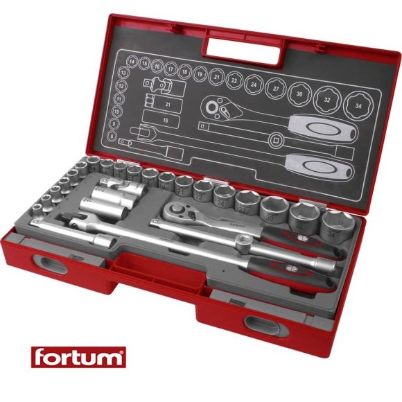 Fortum 4700014 dugókulcs készlet (CrV), 1/2", 27 db-os