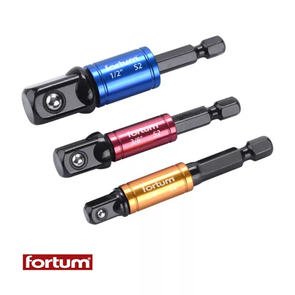 Fortum 4742203 dugókulcs adapter készlet (S2), 1/4"-3/8"-1/2", 3 db-os