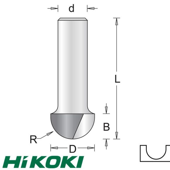 HIKOKI Proline 754016 félgömbölyű horonymarófej,  Ø 6.3x4.8/44 mm (R=3.2 mm) (6 mm-es befogás)