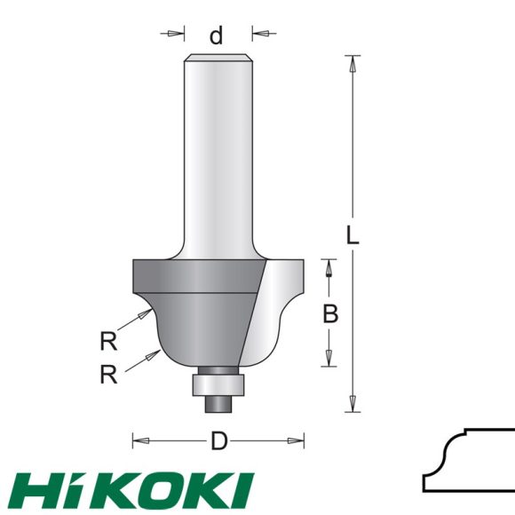 HIKOKI Proline 754097 kettősrádiusz-marófej (golyóscsapággyal),  Ø 34.9x22.2/57 mm (R=6.3 mm) (6 mm-es befogás)