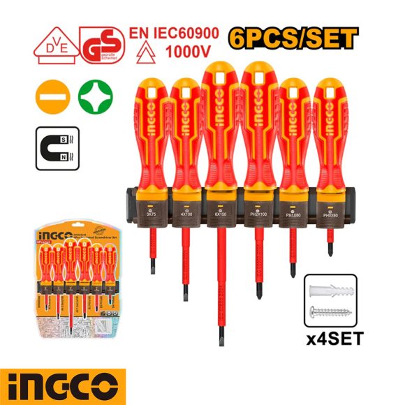 INGCO HKISD0608 szigetelt csavarhúzó készlet, PH, SL - 6 részes (VDE 1000V)