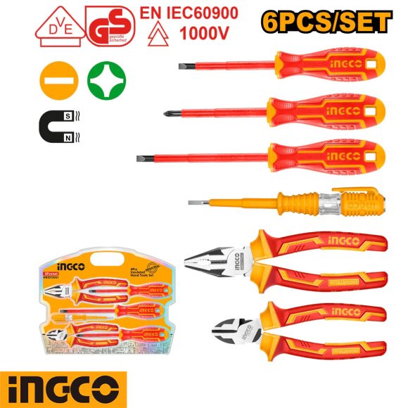 INGCO HKIST3061 szigetelt fogó és csavarhúzó készlet, 6 részes (VDE 1000V)