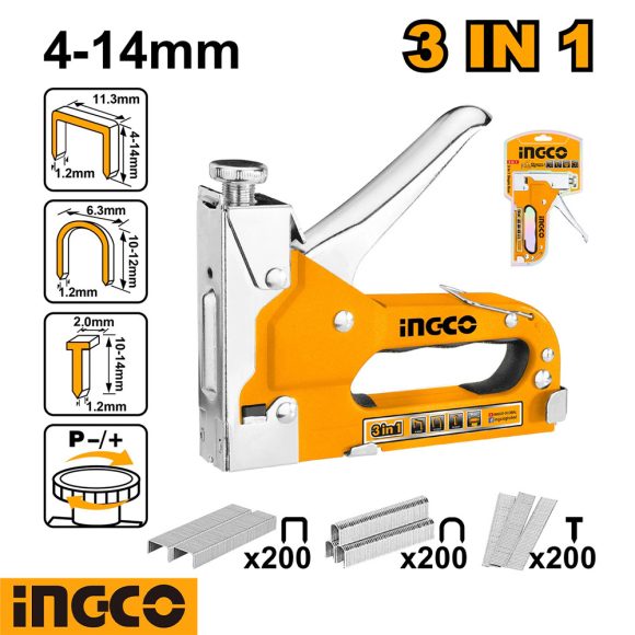 INGCO HSG1405 acélházas tűzőgép 4-14 mm (3 féle kapocshoz)