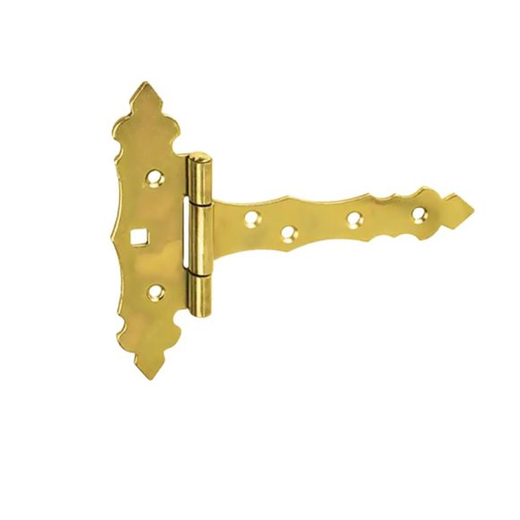 3451028 csuklós kapupánt, díszes (35+125)x130 mm (2,0 mm vtg, sárg. horganyzott)